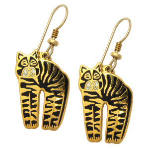 Laurel Burch "Jungle Cat" Drop Goldtone Enamel Earrings - LB4111-5