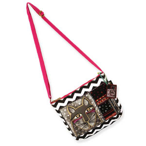Laurel Burch Whiskered Cats Crossbody Bag Fuchsia LB5320F