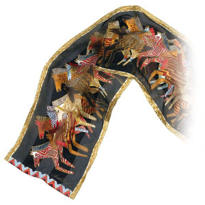 Laurel Burch Silk Scarf   "Native Horses" Black with Sequins - LBS141B