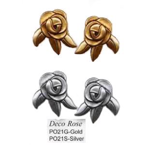 Laurel Burch "Deco Rose" Cast Metal Post Earrings -  Silver or Gold - PO21