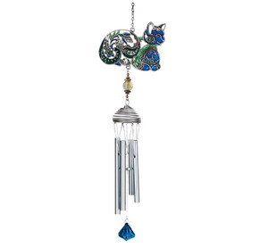Colorful Blue Cat Art Windchimes - 15526BL