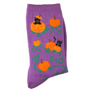 Pumpkin Cats Socks - Purple- 14077