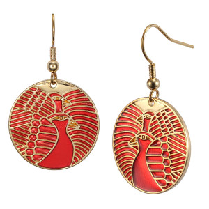 Moon Doves Laurel Burch Earrings Red 5013