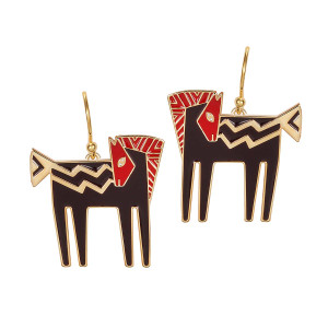 Temple Horse Laurel Burch Earrings Black-Red-Gold 5014