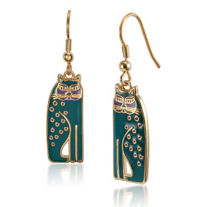 Siamese Cats Laurel Burch Earrings Green 5018