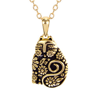 Flowering Feline Gold Laurel Burch Necklace 4011