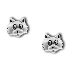Cat Face Pewter Stud Earrings 2575EP