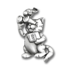Cat Bird Watching Pewter Clutch Pin 1532CP