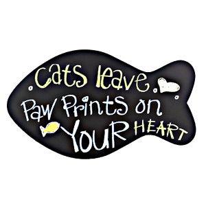 Large Wooden "Cats Leave Paw Prints on Your Heart" Wall Sign - 13639