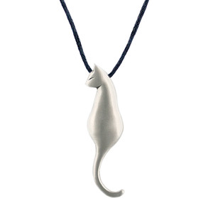 Slender Sleek Cat Pewter Necklace 6025NP