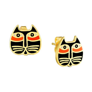Mystic Cat Face Laurel Burch Earrings Post Black - 5077
