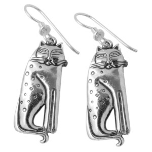 Laurel Burch Siamese Cat Silver Tone Cast Drop Earrings - 4037L