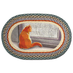 Window Cat 20x30 Hand Printed Oval Braided Floor Rug OP-250