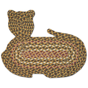Braided Cat Shaped Jute Rug 14.5"x19.5" CT-324 Green/Gold/White/Red