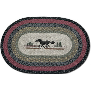 Horse 20x30 Hand Printed Oval Braided Floor Rug