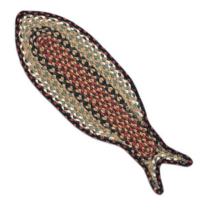 Fish Shaped Rug - 9" x 26" - Red and Beige Pattern Jute Braided FC-019