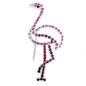 Pink Flamingo Pin All Rhinestones - Silvertone -RSP3093