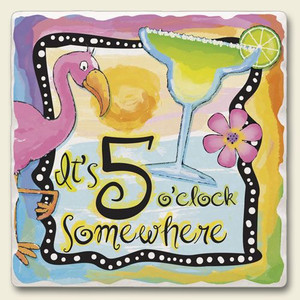 Pink Flamingo "5 O'clock Somewhere" Tumbled Tile Trivet - TTT-819