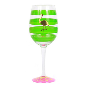 Gold Flamingo Stripe Glass Wine Glass Green 18oz - 60464G