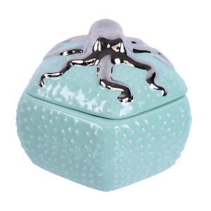 Aqua 5" Jar with Silver Metallic Octopus Lid - 25314
