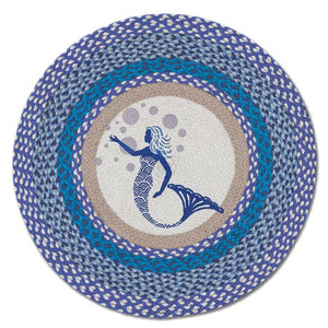 Blue Mermaid 27" Hand Printed Round Braided Floor Rug RP-527