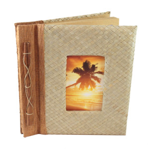 Cinnamon Palm Leaf Photo Album Scrapbook Handcrafted 9" x 9.75" x 1.25