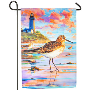 Lighthouse Sandpiper Sunset Garden Satin Flag -12"x 18"-14A4478
