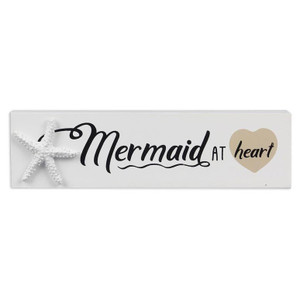 Mermaid at Heart Starfish Small Wood Block Sign
