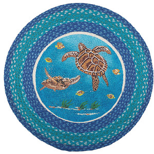 Sea Turtle 27inch Hand Printed Round Braided Floor Rug RP-384