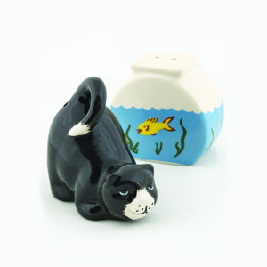 Cat with Fish Bowl Ceramic Salt & Pepper Shakers 90188
