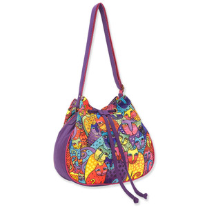 Laurel Burch Feline Tribe Canvas Drawstring Crossbody Tote LB8121