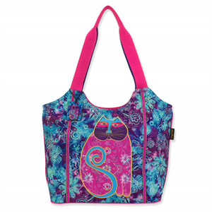 Laurel Burch Floral Batik Feline Canvas Scoop Tote – LB8090