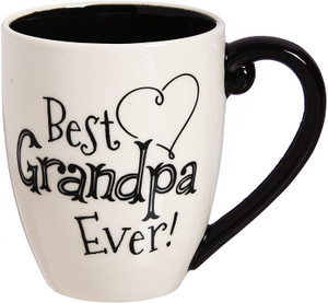 Cypress Home Beautiful Grandpa Black Ink Ceramic Cup O' Joe with Matching Box - 6 x 5 x 4 Inches Indoor/Outdoor home goods For Kitchens, Parties and Homes