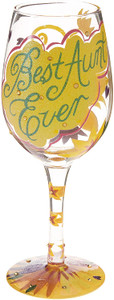 Lolita Best Aunt Ever Artisan Painted Wine Glass Gift