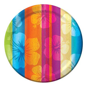 Tropical Hibiscus Striped Paper Plates 7" 410555