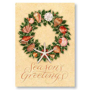 Christmas Cards "Shell Wreath" 16 Per Box 25-538