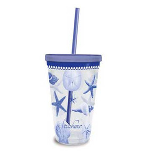 Blue Water Shells Insulated Plastic Tumbler with Lid & Straw 726-01