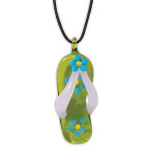 Glass Necklace Flip Flop Green Yellow 812-79G
