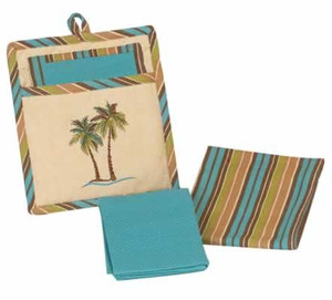 Palm Tree Three Piece Embroidered Kitchen Linen Set - R2097