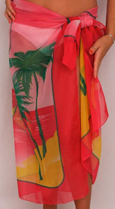 Sarong Full Size Sheer/Opaque Palm Trees Pink - SAR124P