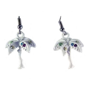 Palm Tree Drop Earrings White with Rhinestones - RSN1718WHT-E