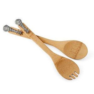Sea Shell Bamboo & Metalware Salad Serving Set – Spiral Style 104101