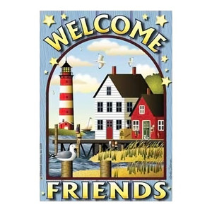 Bay Lighthouse Welcome Beach House Size Flag - JFL084L