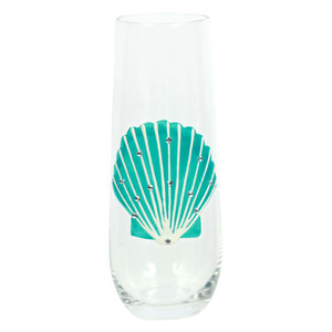 Handpainted Dazzling Fan Shell Stemless Champagne Glass 8oz - 25250F