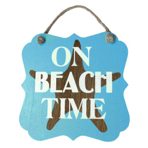 Starfish On Beach Time Wood 7" x 7" Sign - 16264TIME
