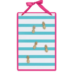 Blue Striped Magnetic Wall Board Sign with Pineapple Magnets 60571B