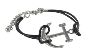Anchor Bracelet - Silver Tone Bracelet with Leather Strap - 48156