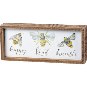 Bees Inset Box Sign - Happy, Kind, Humble