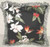 Tropical Flowers Barkcloth Throw Pillow Black with Fringe - BC18B