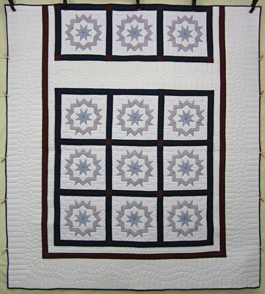 Red White Blue Embroidered Amish Quilt 97x107